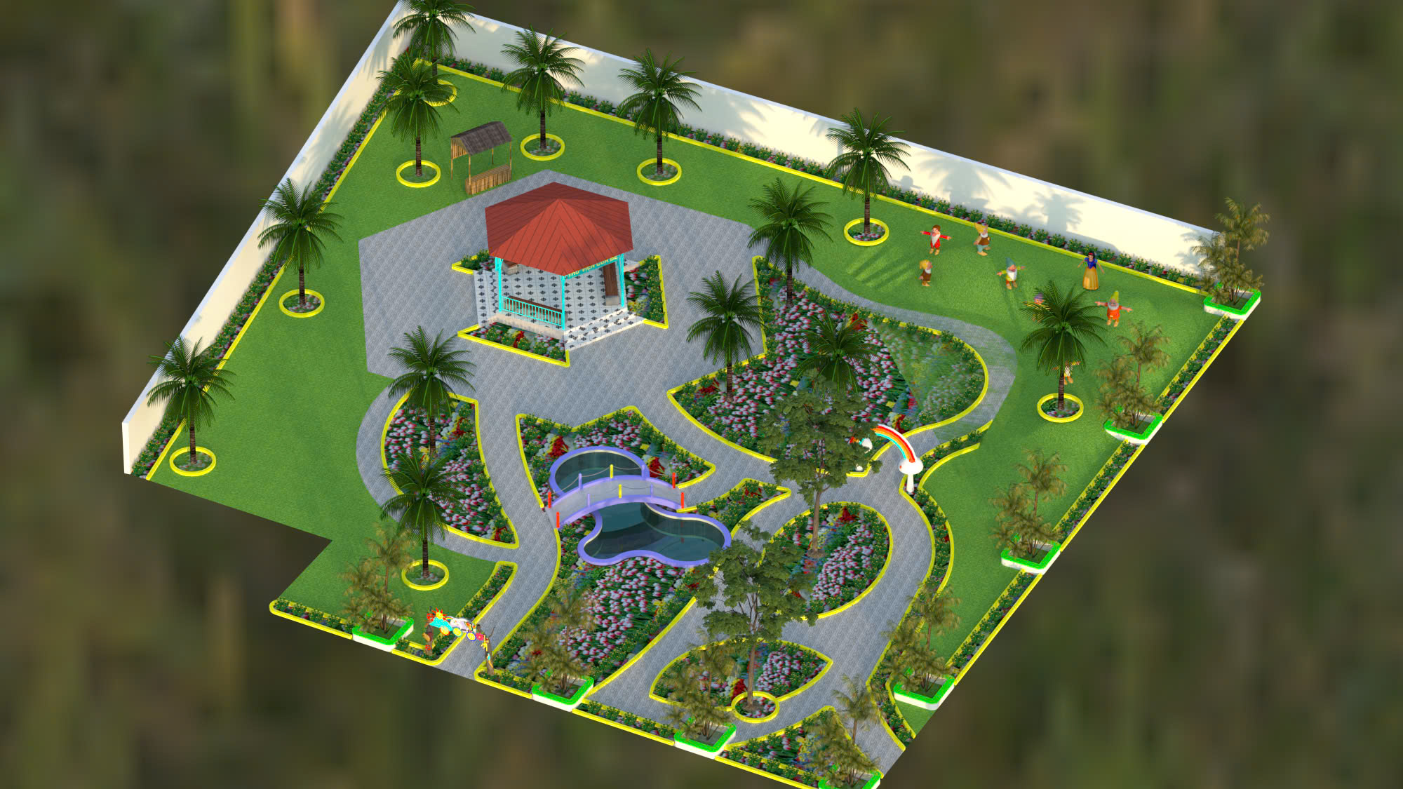 bản vẽ vườn cổ tích,vườn cổ tích mầm non,sketchup vườn mầm non,khu vui chơi mầm non